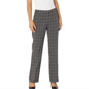 Loft Pink & Grey Windowpane Plaid Straight Leg Career Marisa Pants Size 12